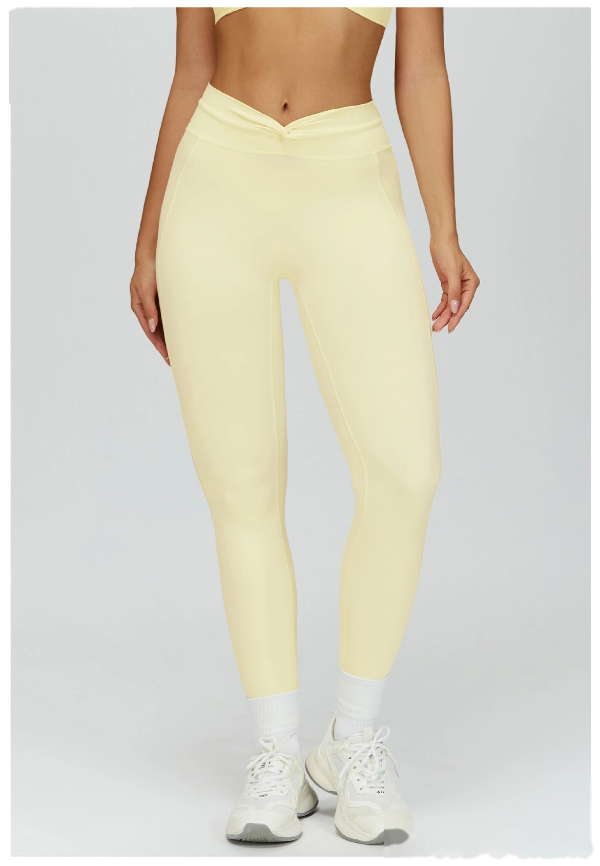 Custom Women’s Naked-Feel Running Leggings - Cross High-Waisted Ruched Tight Yoga Fitness Pants detail