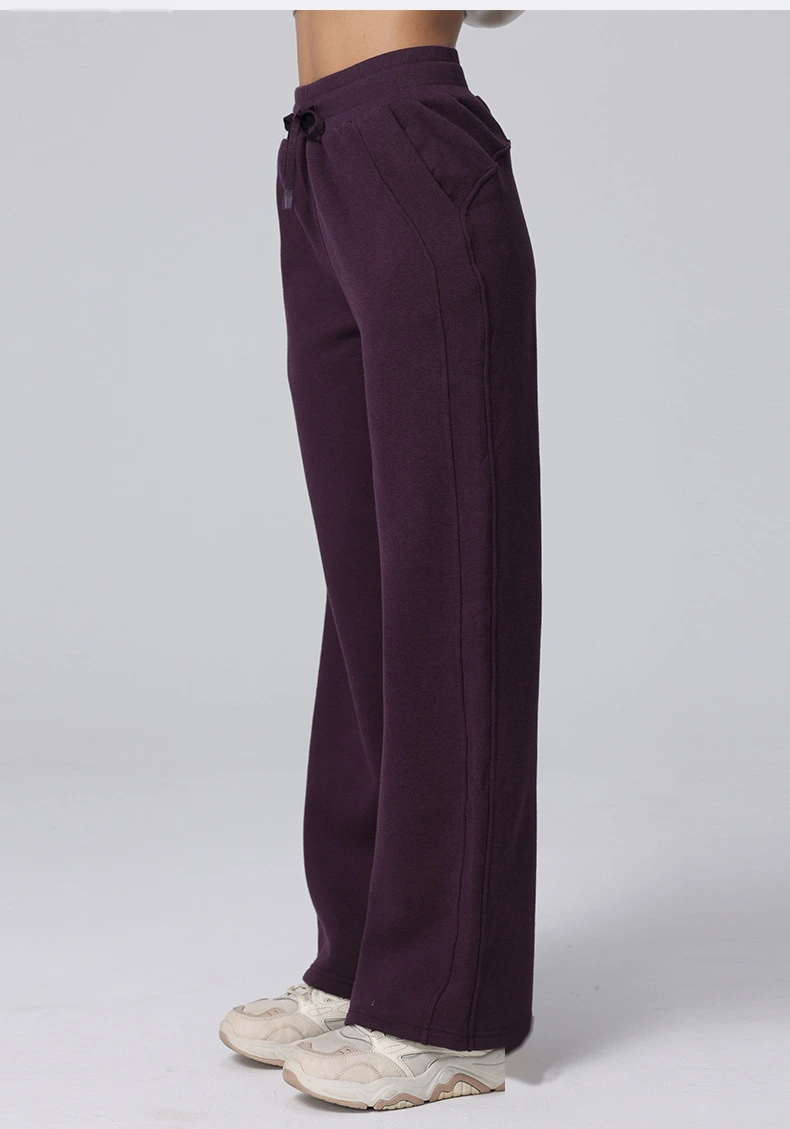 Custom autumn and winter high waist yoga pants casual straight wide-leg pants running plus velvet sports pants women detail