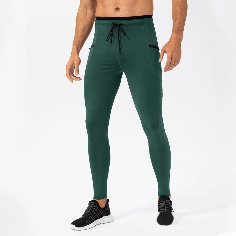 Men compression leggings zip pocket quick dry outdoor running pants detail