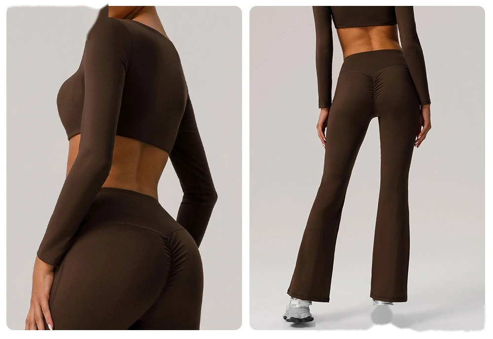 Custom nude yoga suit with chest pad quick-drying tight-fitting fitness suit leisure sports two-piece suit detail