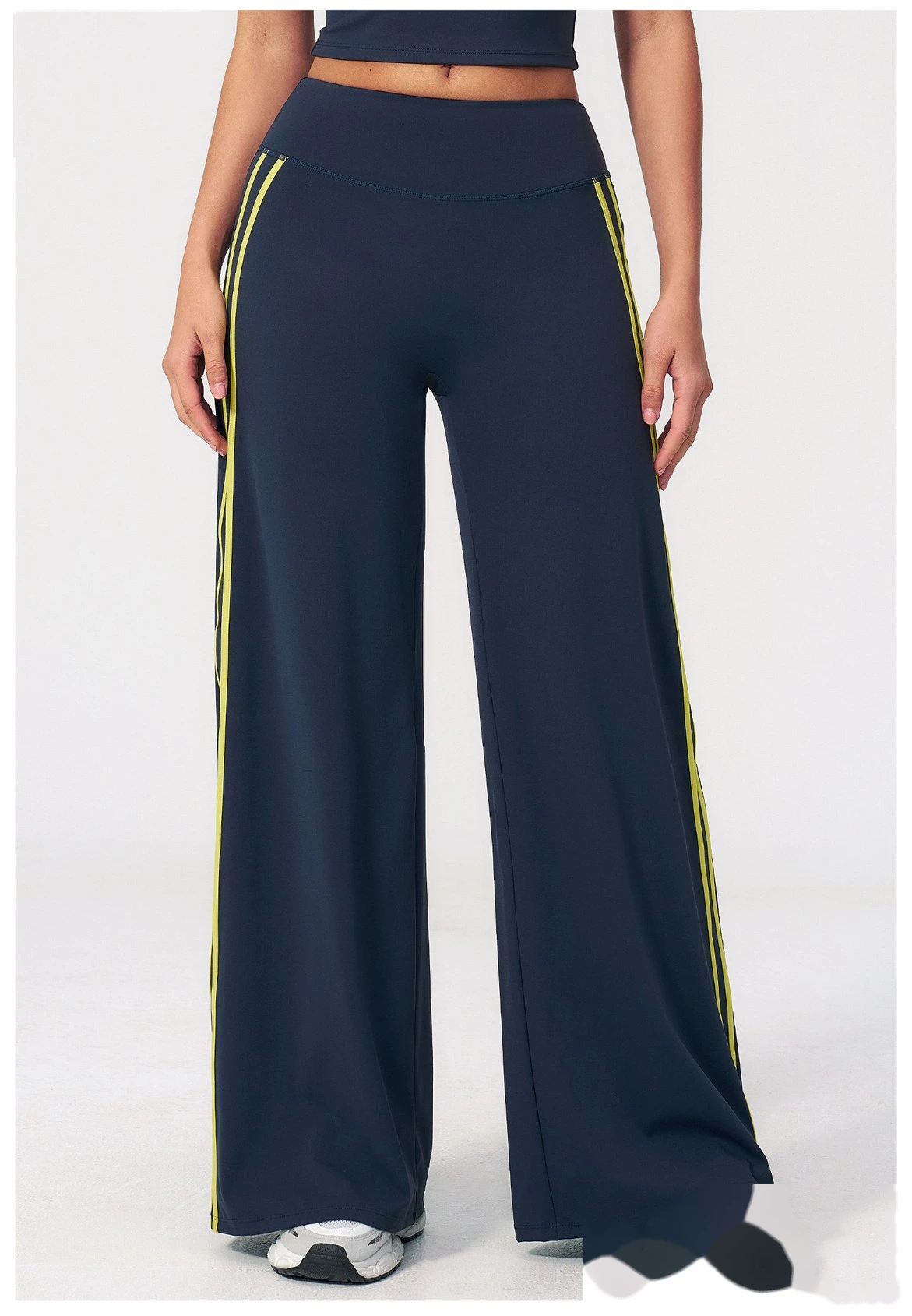 High Waist Hip Lifting Flare Yoga Pants, Color Block Naked Feel Slimming Workout Wide Leg Trousers detail