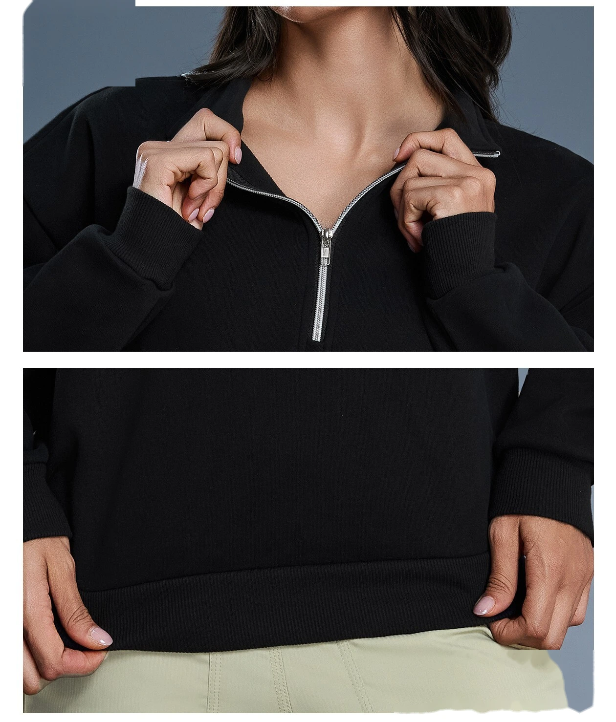 Custom Women's Winter Half-Zip Sweatshirt | Fleece-Lined Stand Collar, Loose Fit & Warm detail