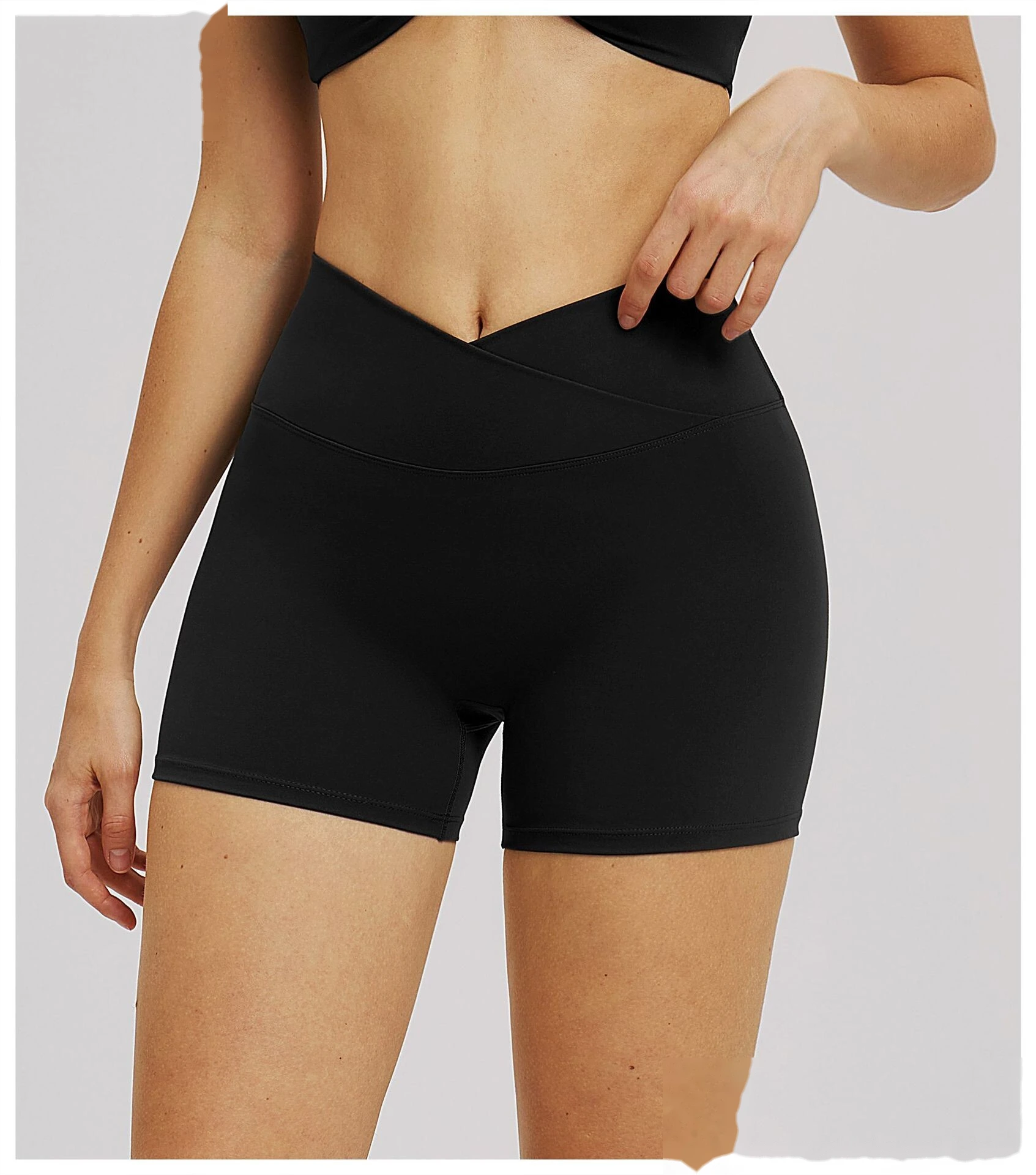 Custom Cross Waist Yoga Shorts - Women's Fleece Lined Tight High-Waisted Gym Running Outdoor Sports Shorts detail