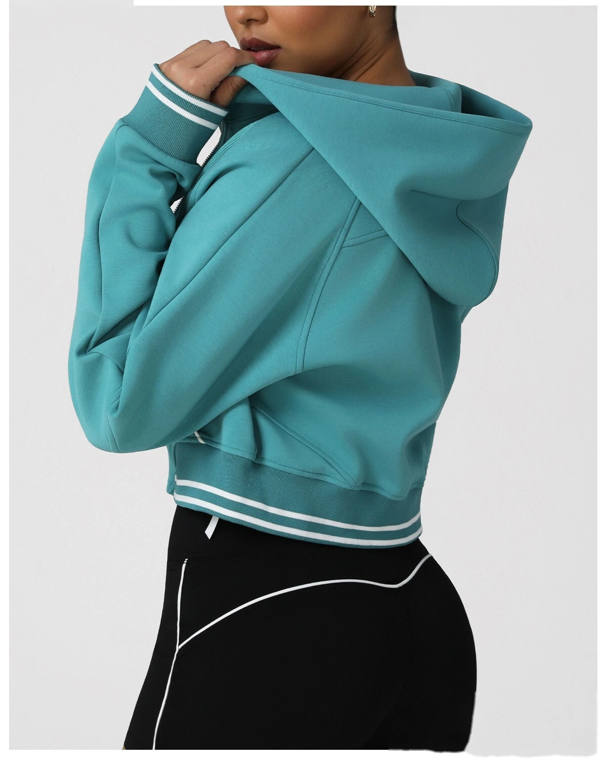 Women's Custom Thickened Color-Block Hooded Jacket for Autumn-Winter | Warm, Ideal for Yoga & Fitness detail