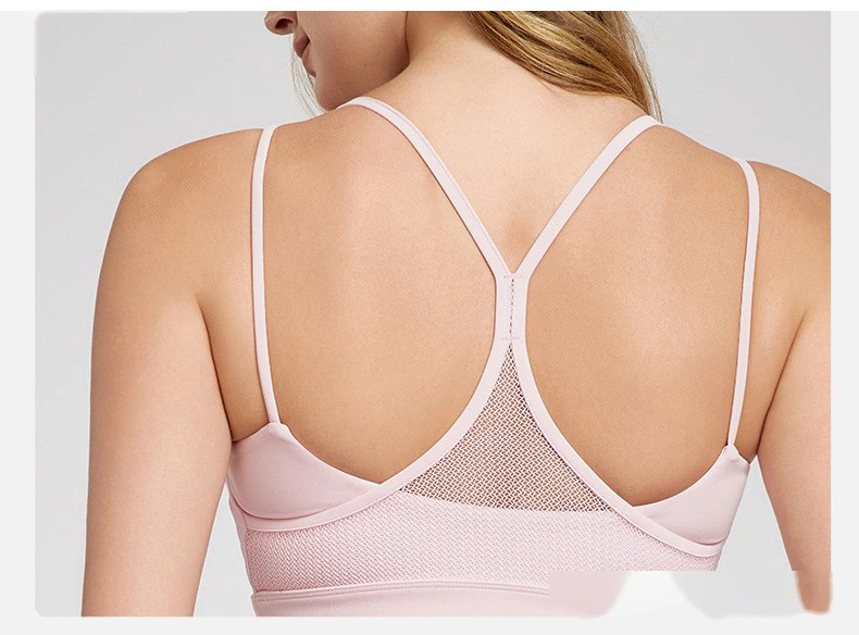 Thin shoulder strap sports vest women's beautiful back suspender vest with chest pad mesh yoga fitness bra detail