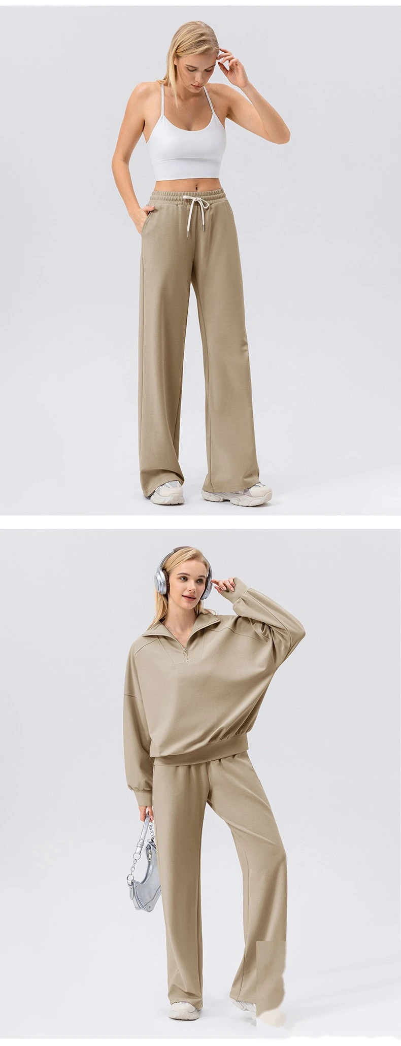 Custom autumn and winter wide-leg leisure sports pants women's high waist loose outdoor running fitness pants detail