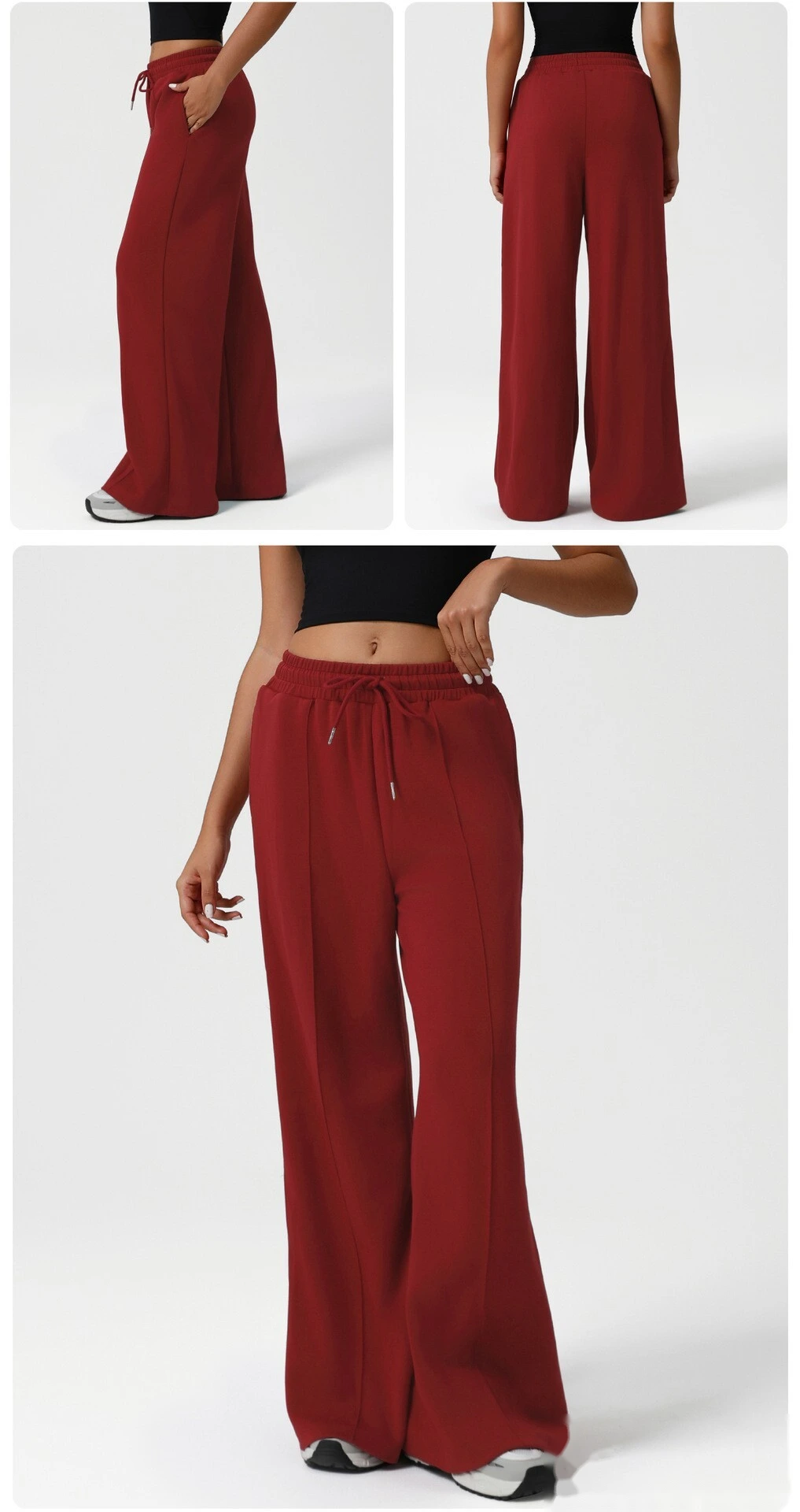 Europe and America new high waist drawstring sports casual pants Yoga wide-leg pants loose casual pants detail