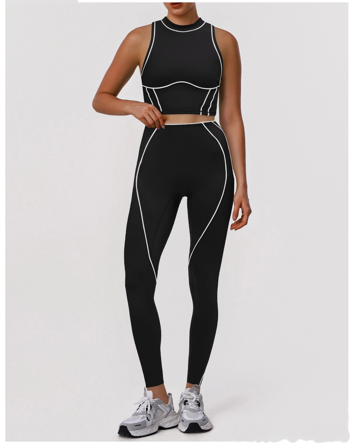 Custom Color Block Fitness Set - High Support Sports Bra & Tight Training Leggings for Yoga Running detail