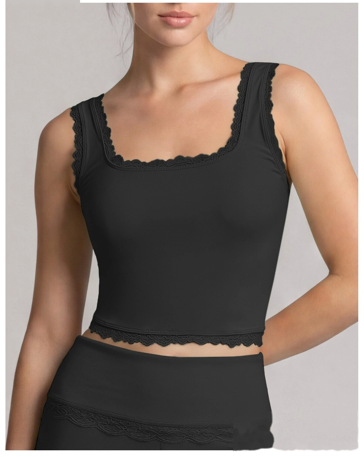 Women Summer Lace Trim Workout Top, Stretch Anti-Sagging Athletic Cami, Breathable Gym Vest for Daily Exercise detail