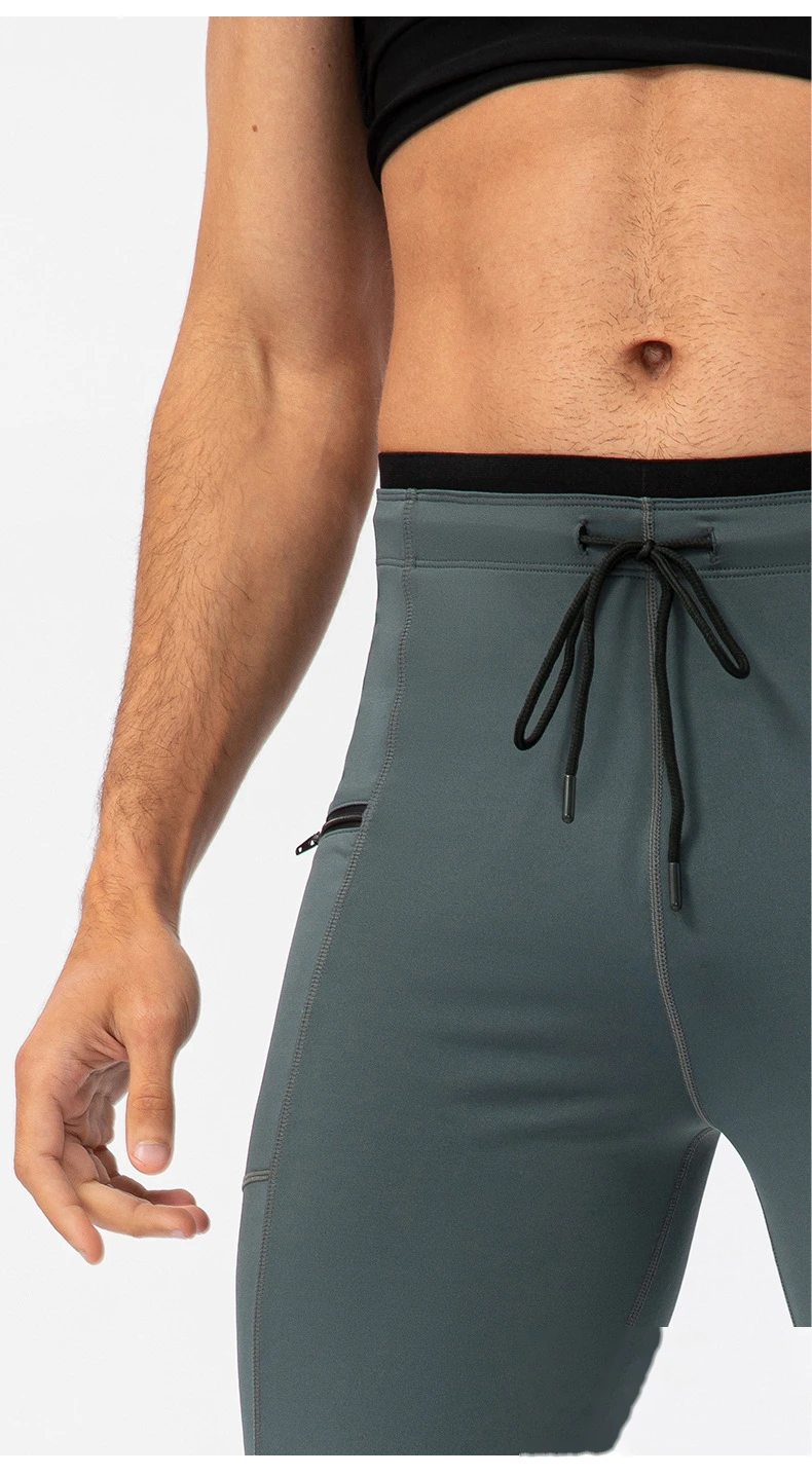 Men compression leggings zip pocket quick dry outdoor running pants detail
