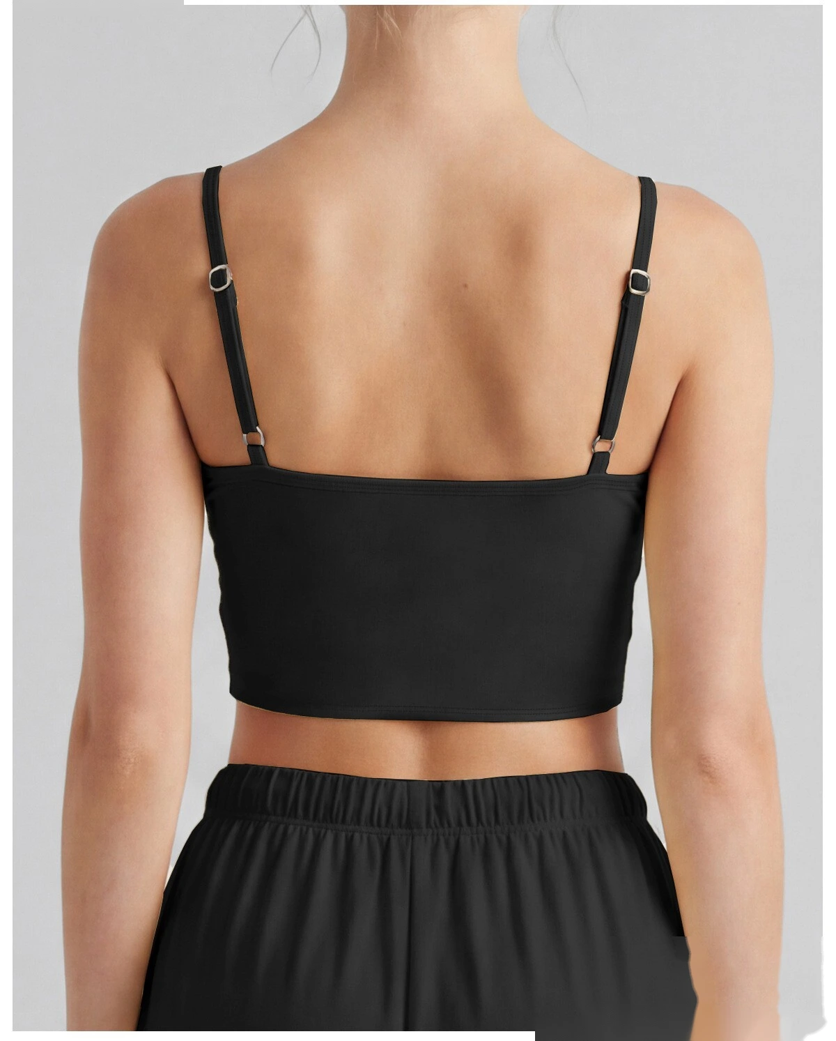 Color Block Fake Two-Piece Sports Tank, Thin Strap Beauty Back Yoga Cami with Padded Cups for Pilates Training detail