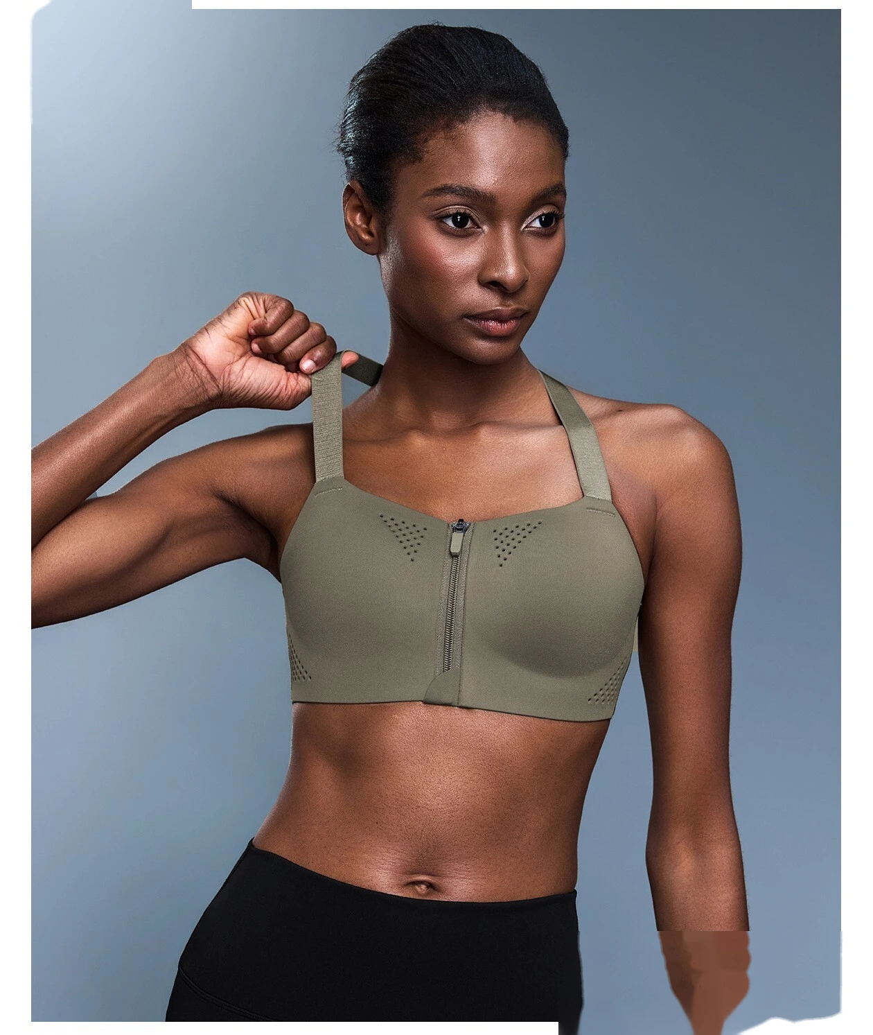 Customized front zipper integrated cup shockproof sports bra women's back yoga bra. detail
