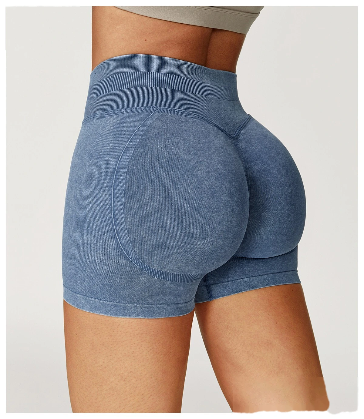 Seamless sand washing yoga shorts high waist hip shorts tight running fitness yoga pants female - allni detail