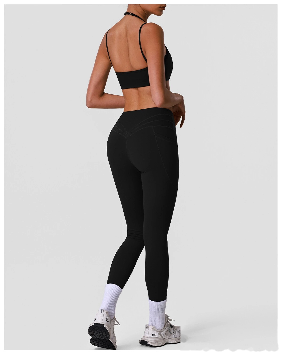 Custom Women’s Sexy Back Yoga Bra & High Stretch Tight Leggings Set Gym Activewear Suit detail