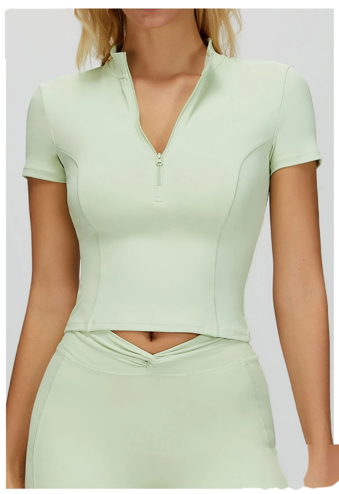 Custom Women’s Naked-Feel Running Top - Stand-Collar Zipper Tight Fitness Yoga Short Sleeve T-Shirt detail