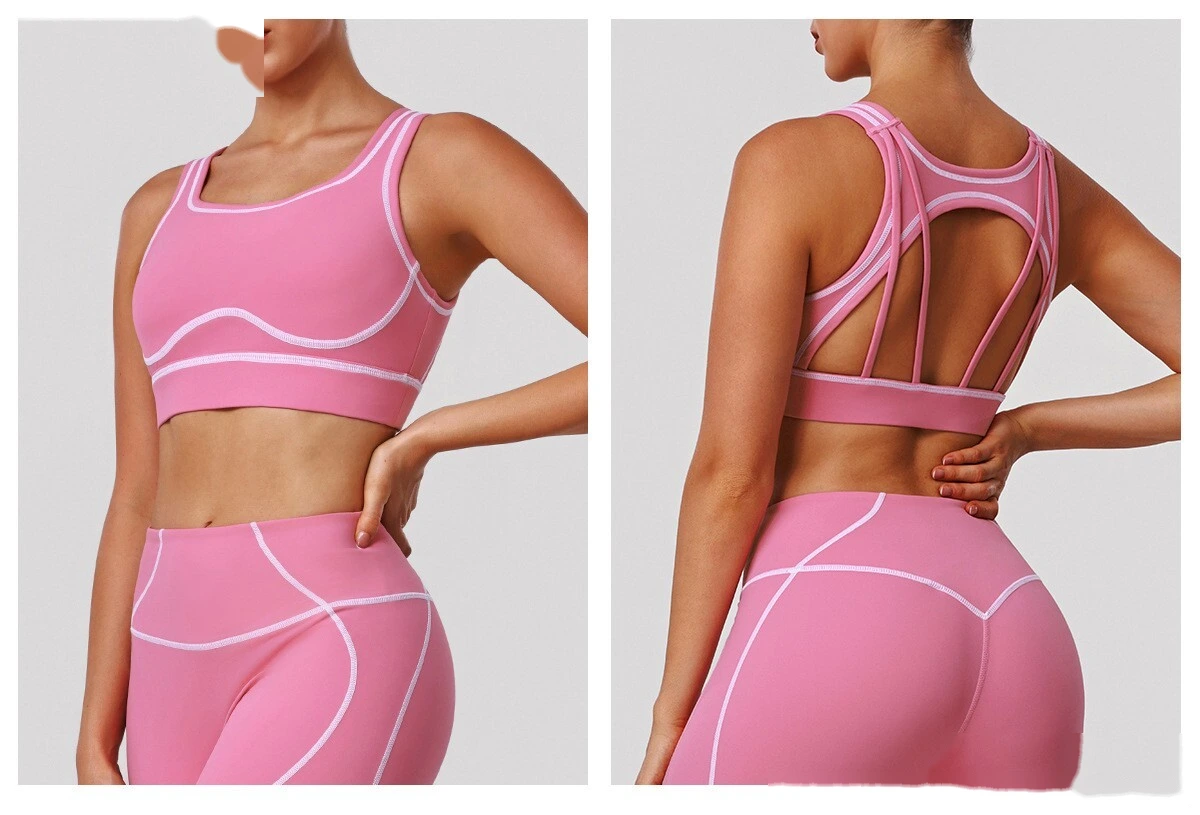 Custom Color Block Yoga Sports Bra - Shockproof Cutout Open Back Padded Workout Tank Top detail