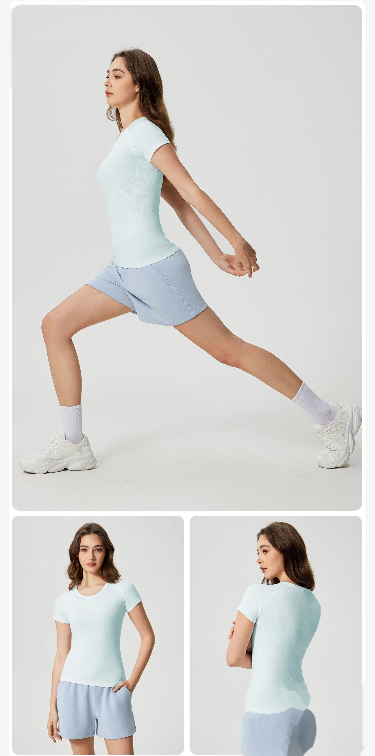 New ladies short-sleeved T-shirt running fitness shirt slim breathable yoga short sleeves detail