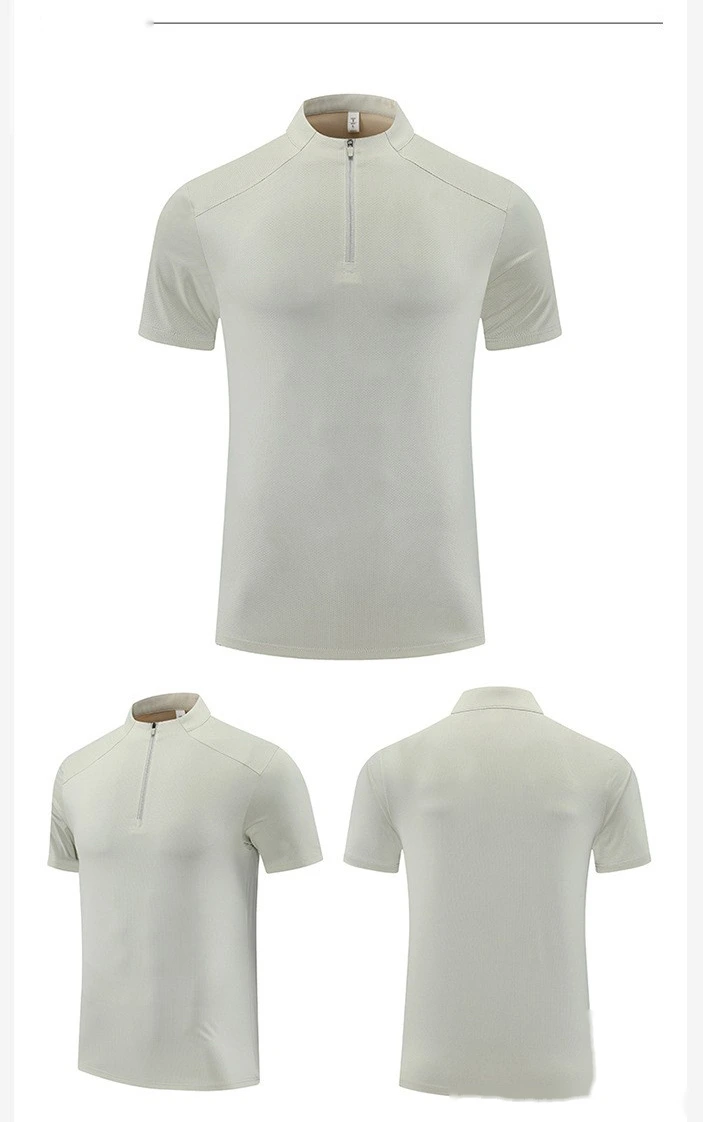 Collar zipper fitness clothes loose leisure running training exercise short sleeve quick-drying T-shirt male detail