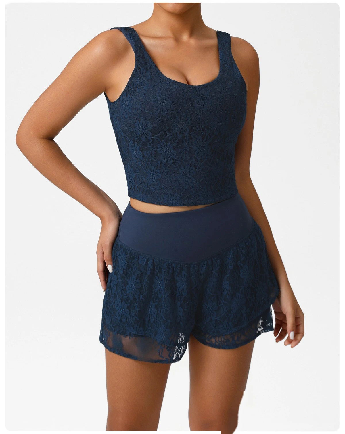 Customized lace double-layer sports shorts anti-exposure belt bottoming shorts outdoor tennis shorts detail