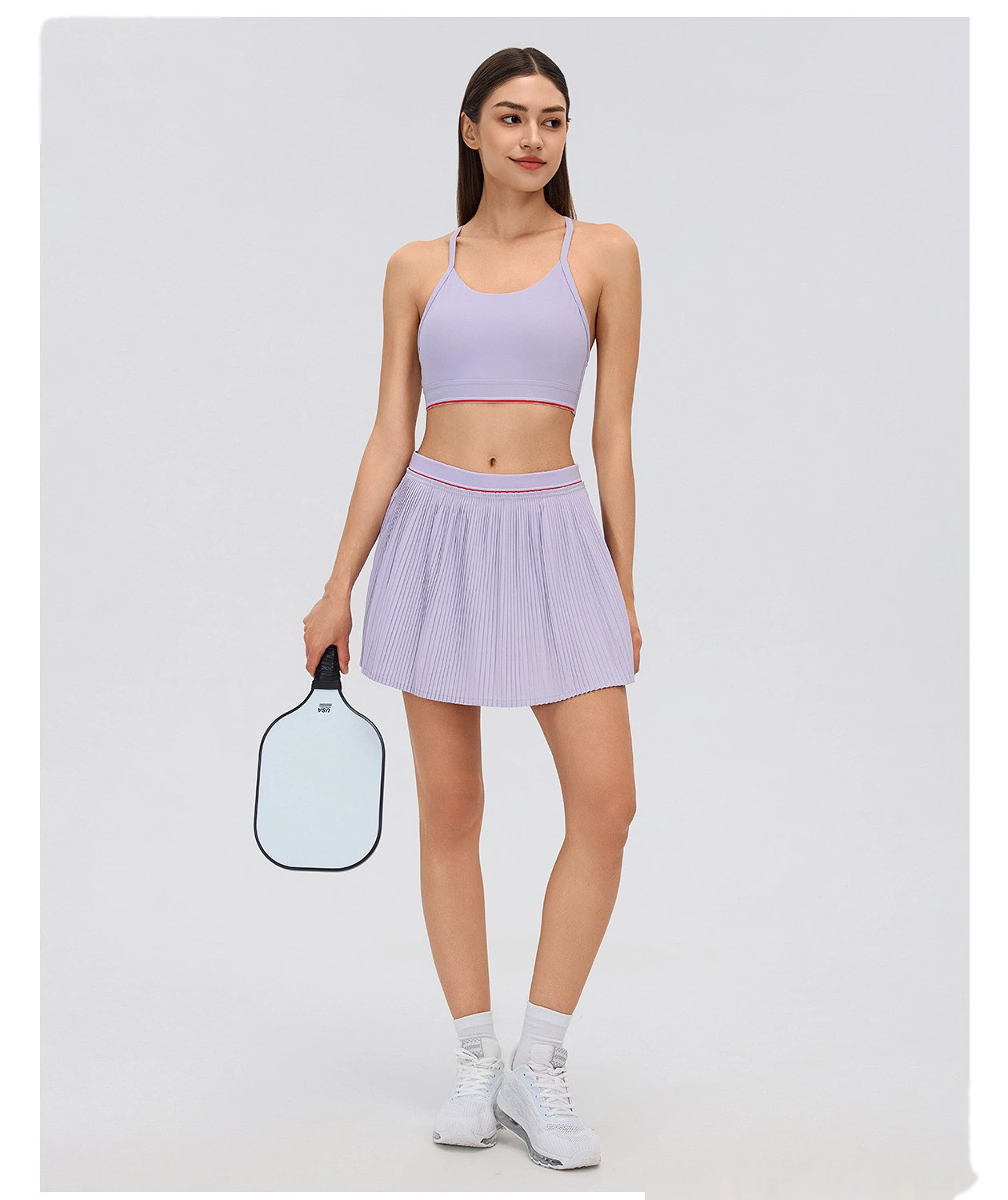 Solid Sports Tennis Skirt, Anti-Chafing Athletic Skort with Inner Shorts, Lightweight Sports Skirts for Running Gym detail