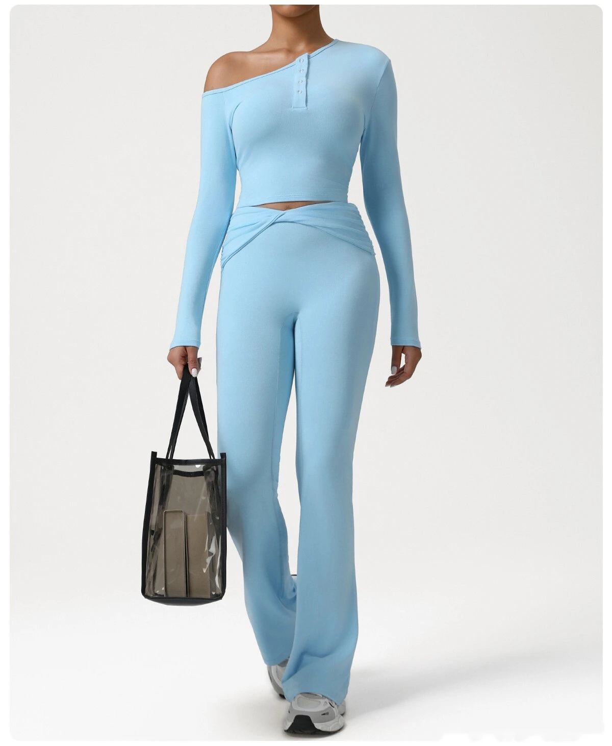 Customized diagonal shoulder sports bottoming shirt for women's slim and slim yoga long sleeve T-shirt detail