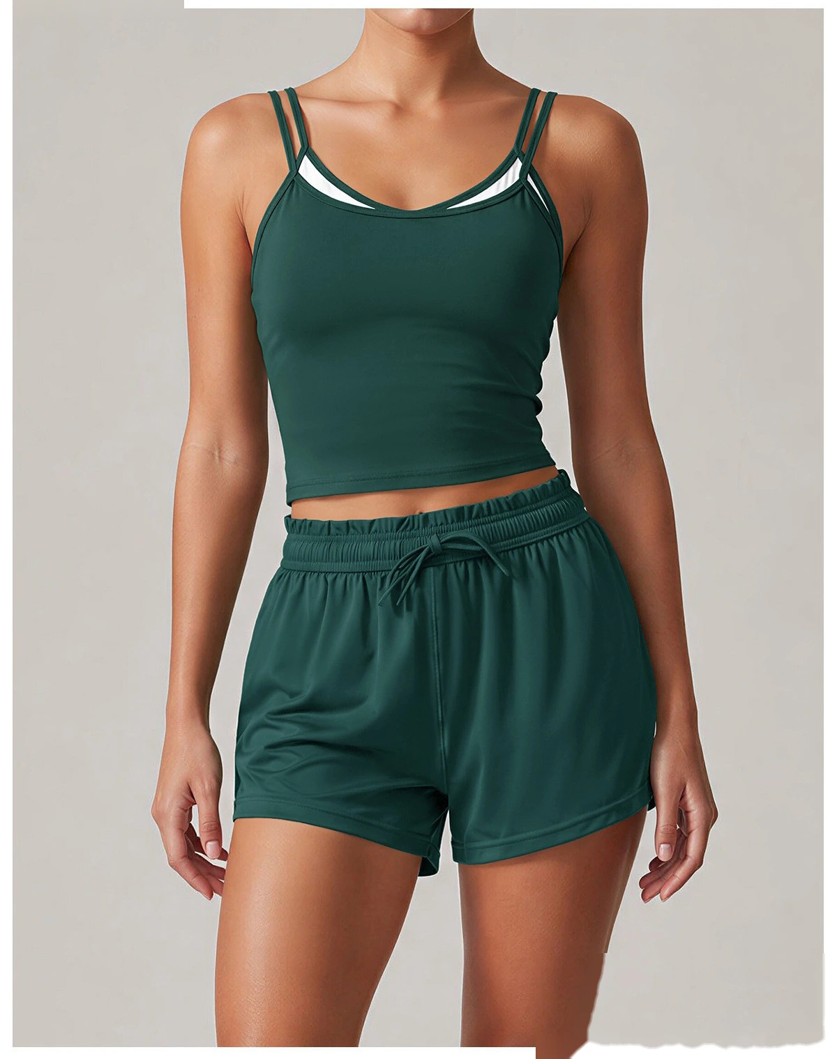 Women Summer Activewear Set, Sleeveless Yoga Top + Knit Tennis Shorts, Breathable Workout Suit for Training detail