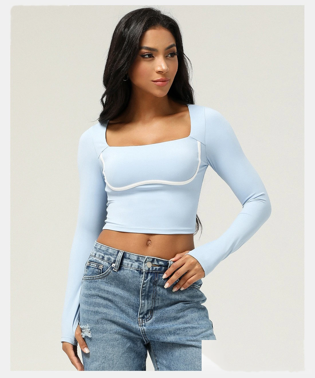 Customized sports long-sleeved T-shirt women slim fitness yoga clothes tops women with chest pads detail