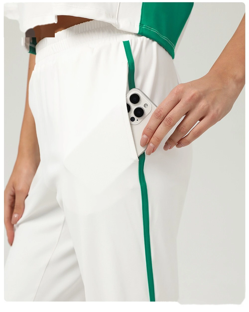 High waist loose sport wide-leg pants pocket straight fashion casual pants wearing contrast yoga bell bottoms. detail
