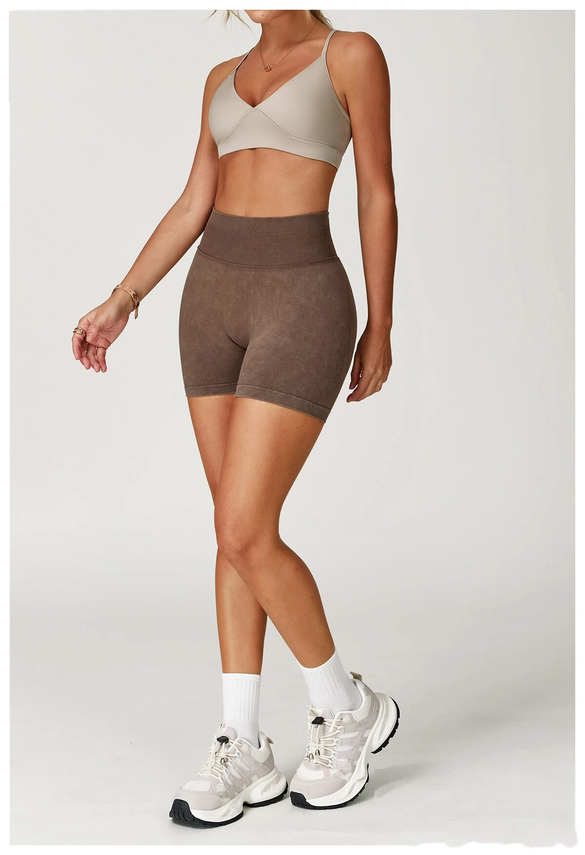 Seamless sand washing yoga shorts high waist hip shorts tight running fitness yoga pants female - allni detail
