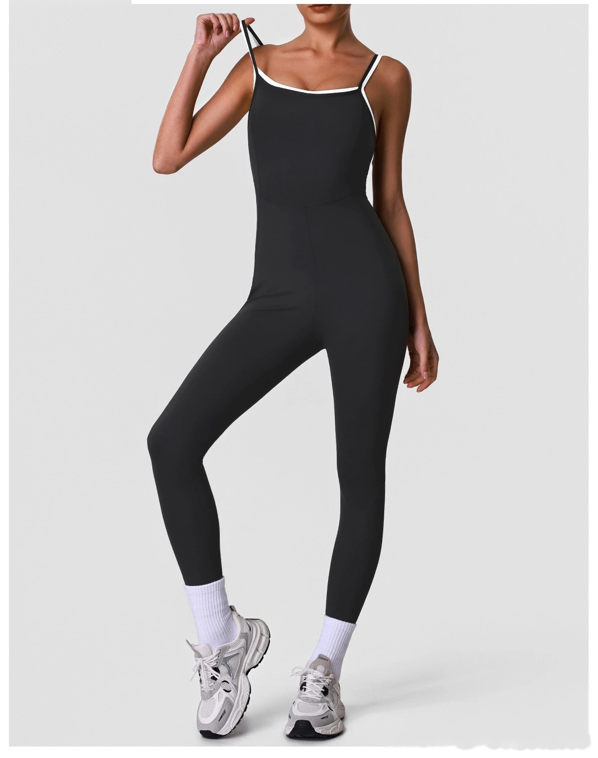 Adjustable Thin Strap Beauty Back Sleeveless Yoga Bodysuit, Women Body Shaping Sports Jumpsuit detail