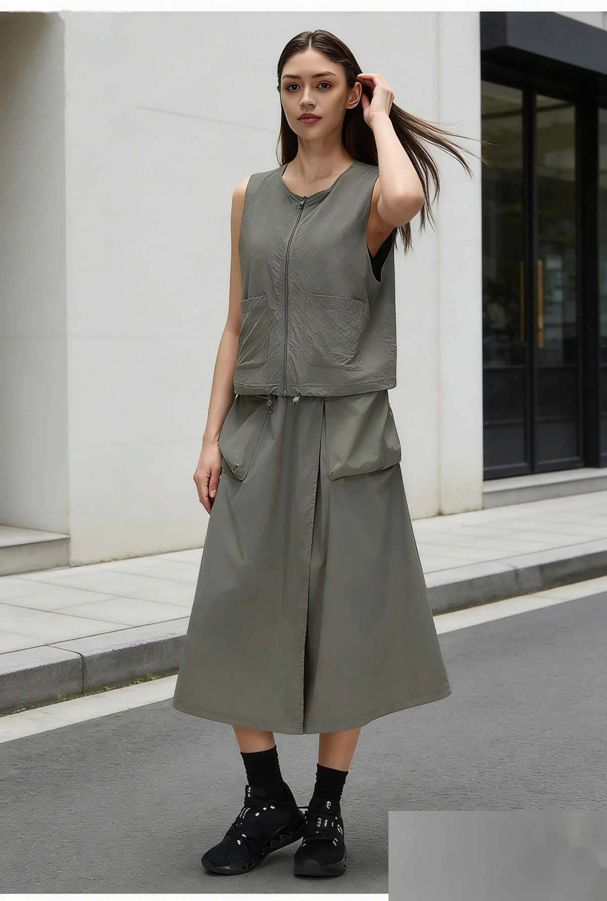 Bulk Custom Cargo Sports Skirt - Women's Water-Repellent Big Pocket Casual Outdoor Midi Skirt detail