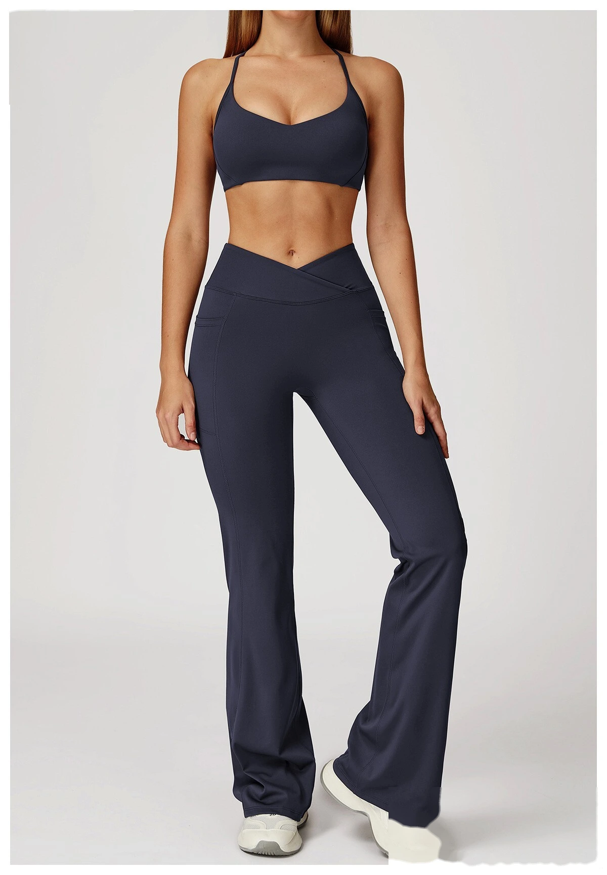 Custom Crossover Waist Yoga Leggings for Women - High-Waisted High-Stretch Micro-Flare Pants, Outdoor Sports Gym Running detail