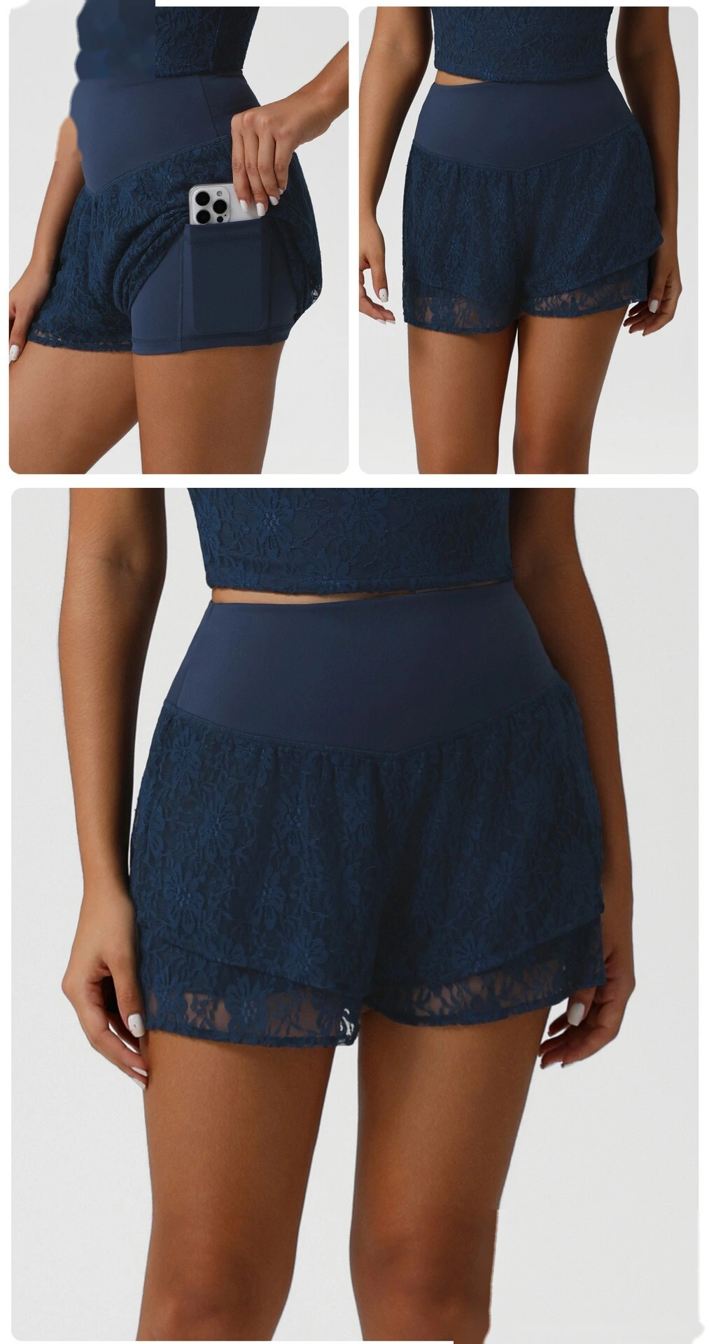 Customized lace double-layer sports shorts anti-exposure belt bottoming shorts outdoor tennis shorts detail