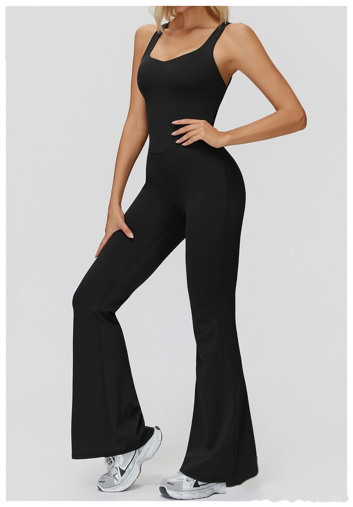 Fleece Finish Women's Activewear Unitard - Crisscross Back, Micro Flare Leg, High Elastic for Yoga, Running & Gym detail