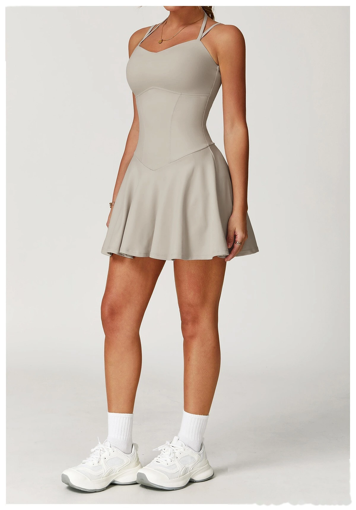 Custom suspender dress female pocket bottoming anti-exposure A-line skirt running tennis skirt detail