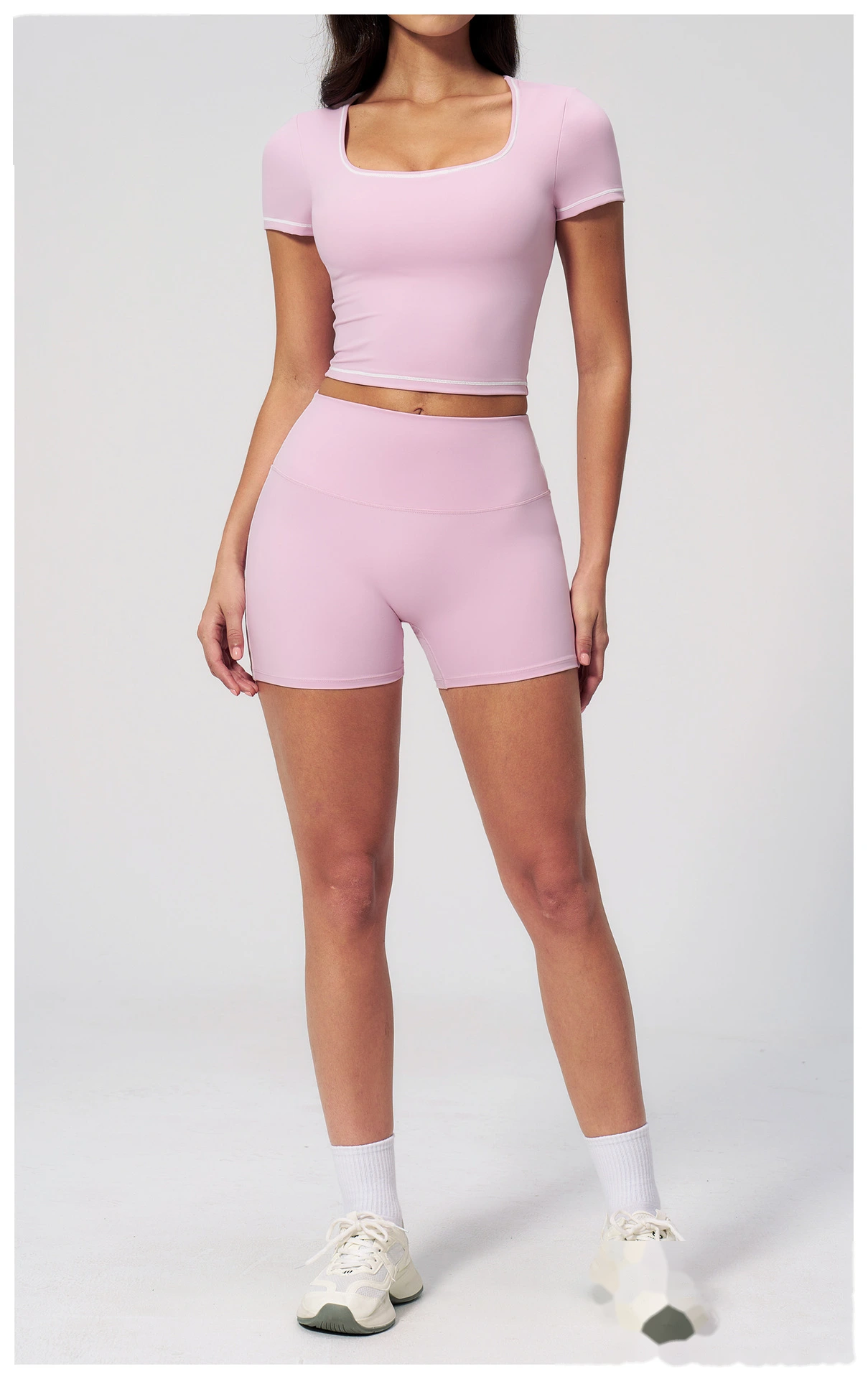 Women's Yoga Short Sleeve Top, Skinny Crop Waist Color Block Outdoor Quick Dry Running Fitness Sports Tee detail