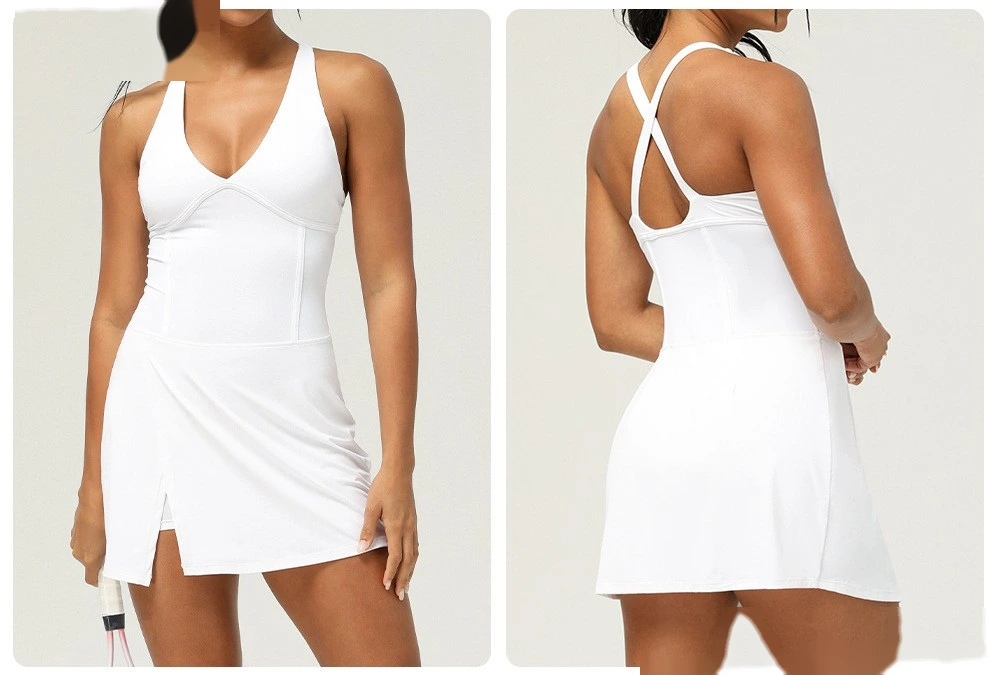 Customized sexy slit sports dress waist leggings skirt outdoor running fitness tennis apron pad detail