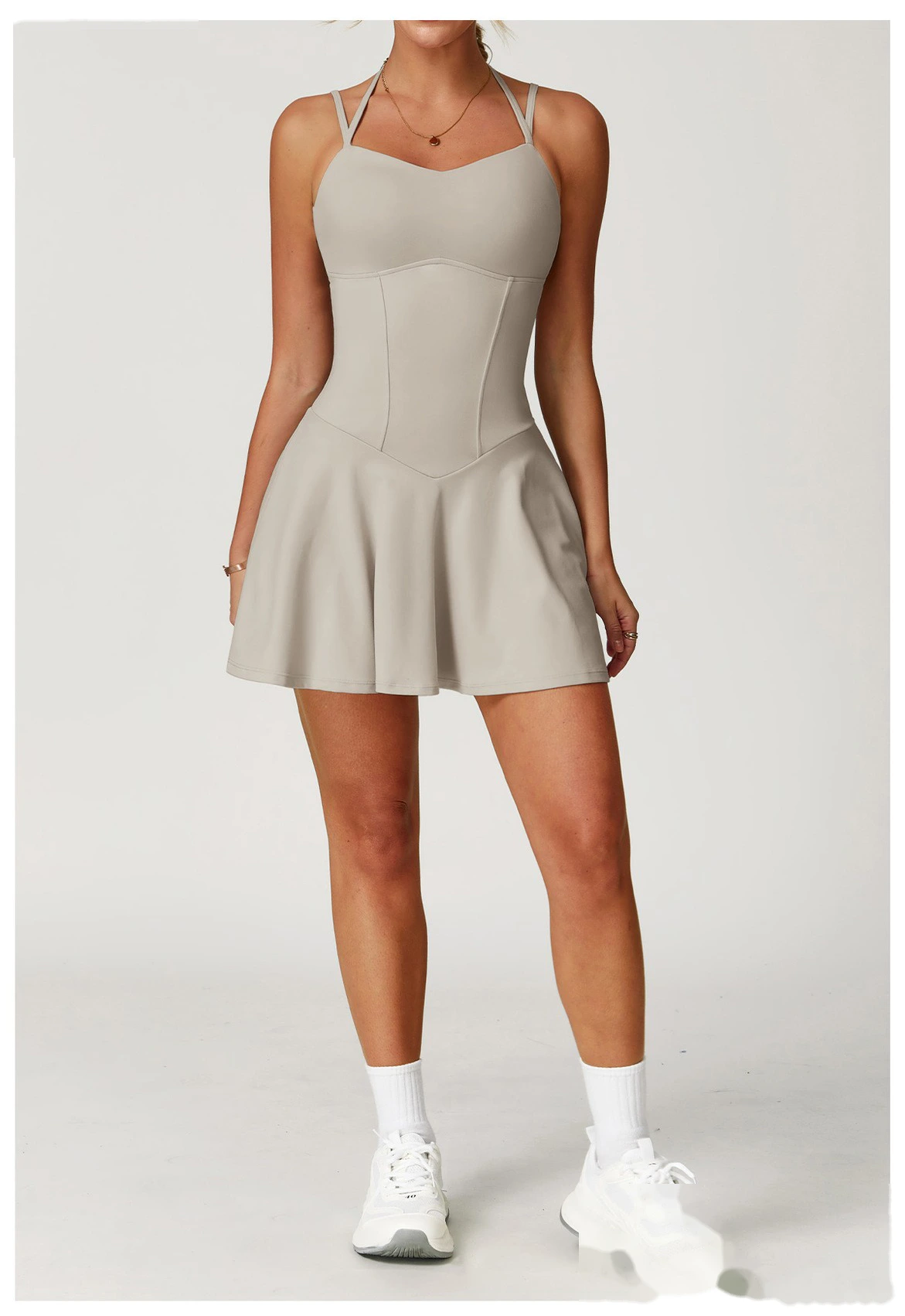 Custom suspender dress female pocket bottoming anti-exposure A-line skirt running tennis skirt detail
