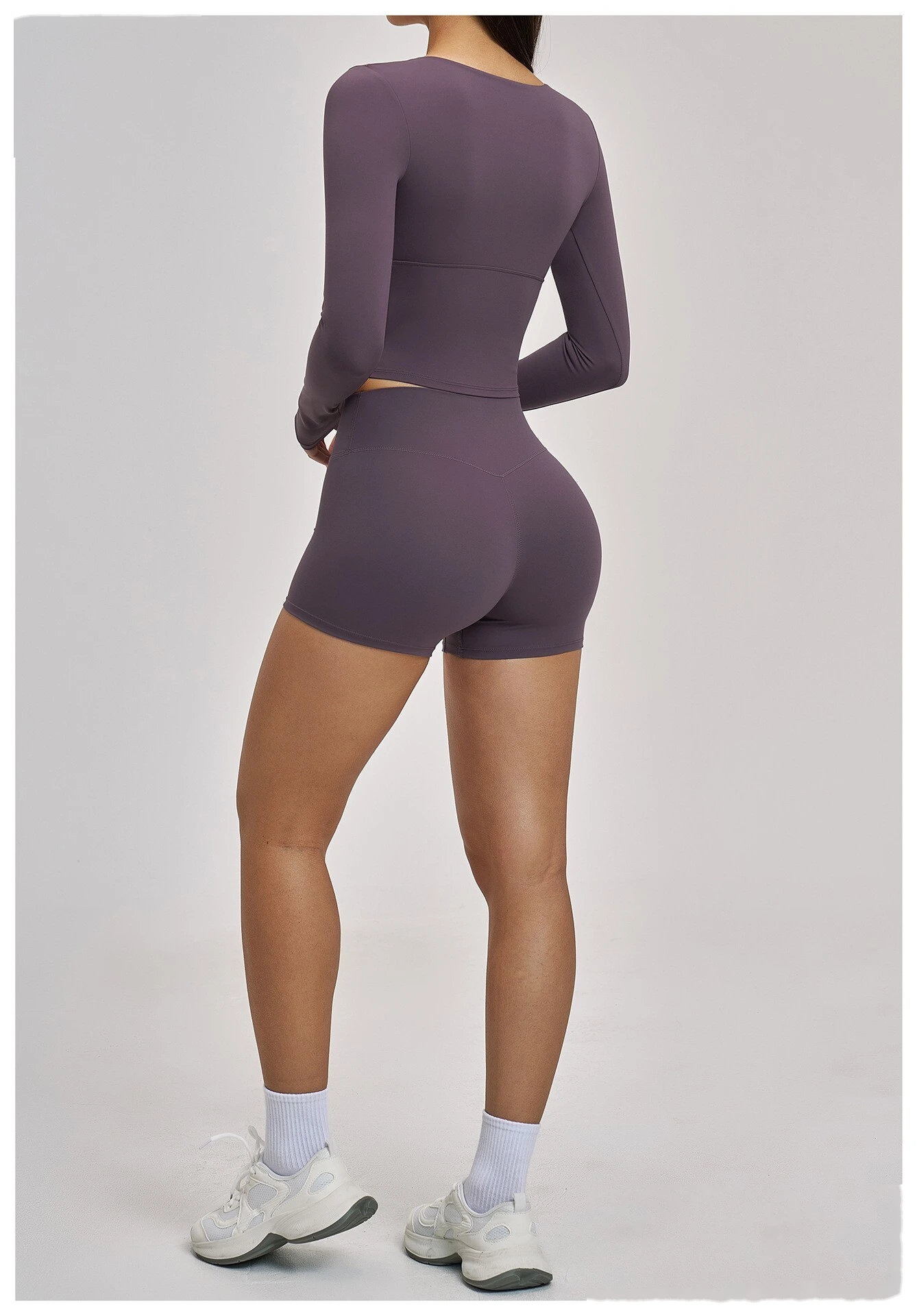 Women’s Custom Spring Summer High Stretch Slim Fit V-Neck Long Sleeve Yoga T-Shirt Fitness Workout Top detail