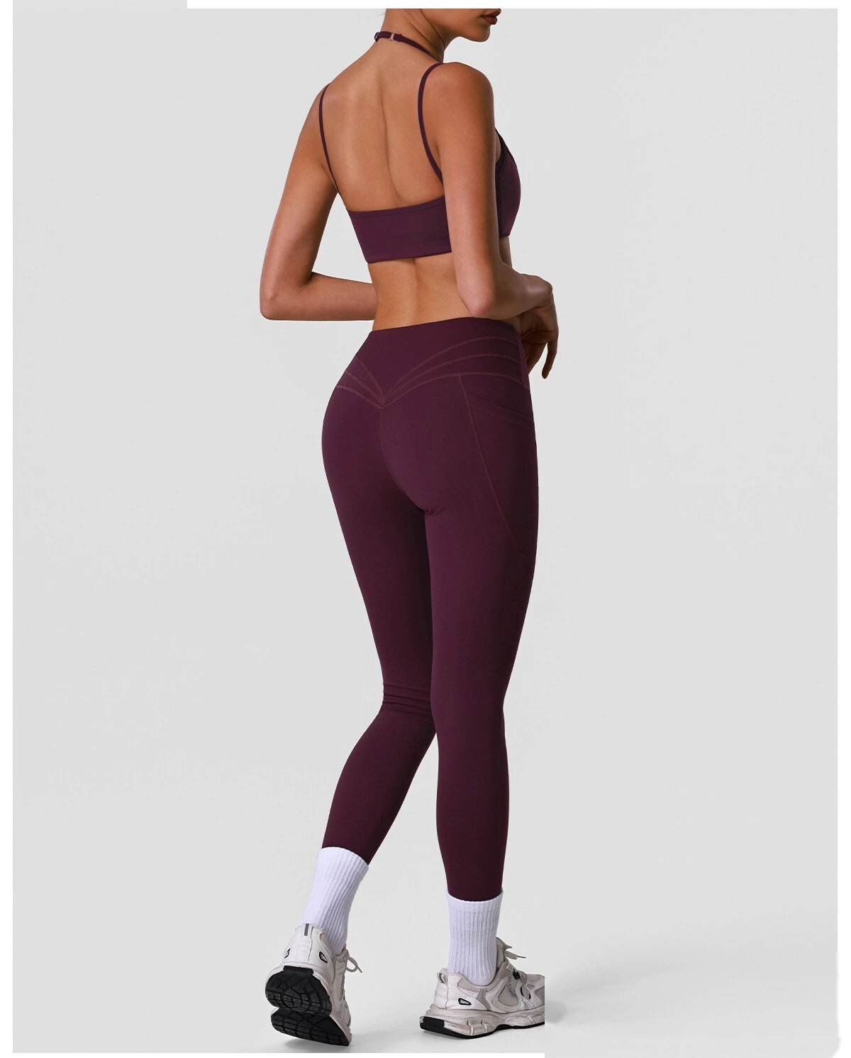 Custom Women’s Sexy Back Yoga Bra & High Stretch Tight Leggings Set Gym Activewear Suit detail