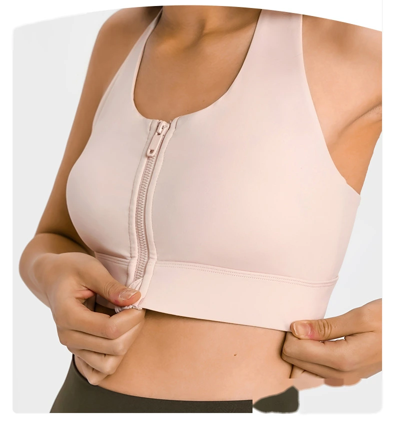 Women racerback sports bra workout fitness front zip yoga gym top detail