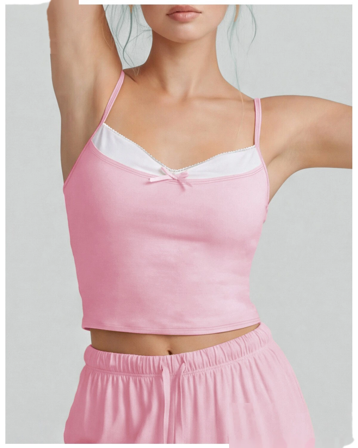 Color Block Fake Two-Piece Sports Tank, Thin Strap Beauty Back Yoga Cami with Padded Cups for Pilates Training detail