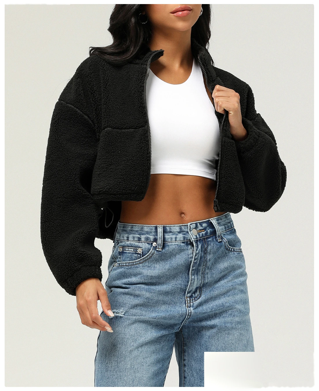 Custom lambswool sports and leisure coat thick plush short coat in autumn and winter outdoor running coat detail