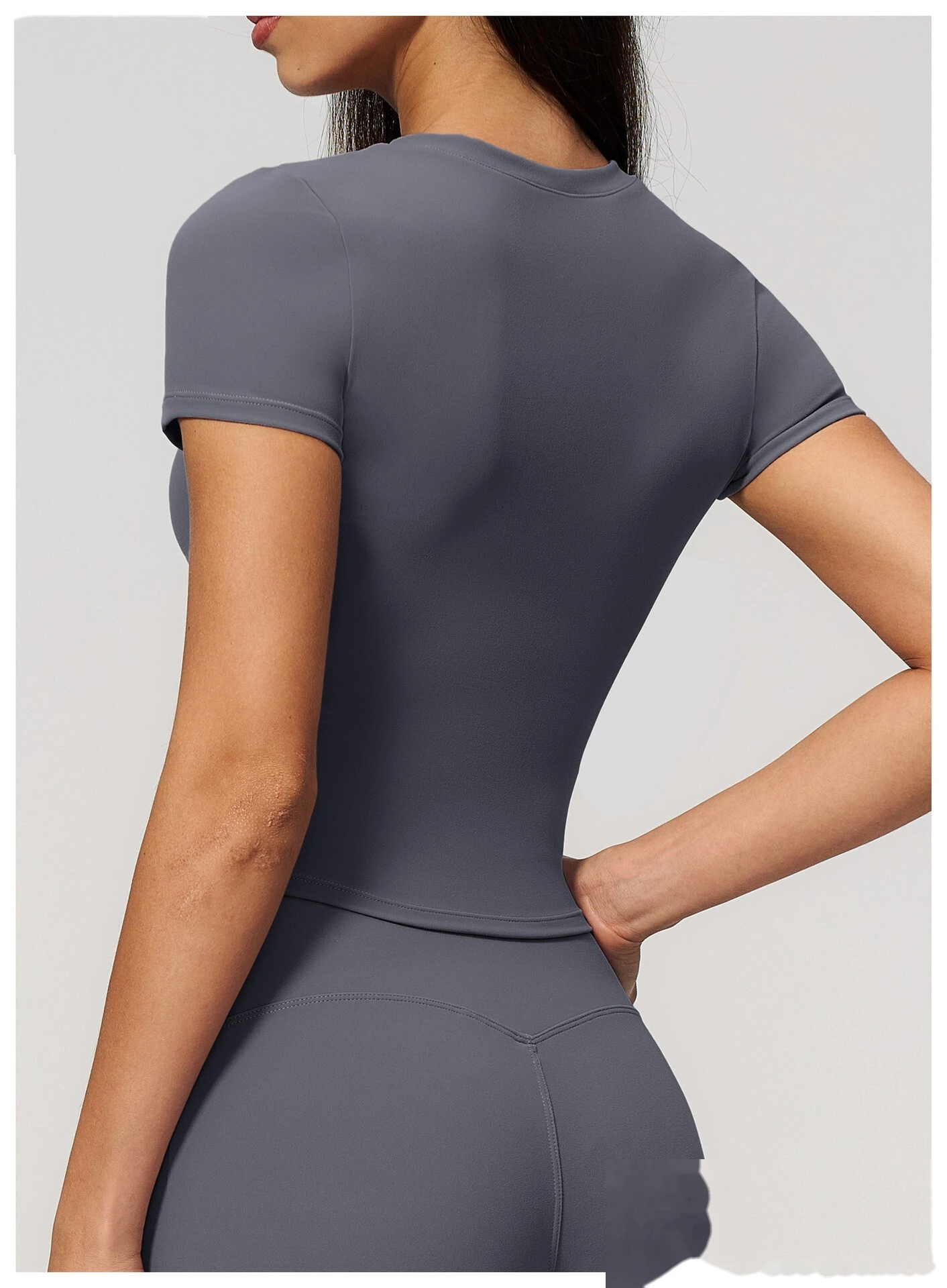 High elastic breathable yoga clothes short sleeves tight slim short sports leisure fitness Pilates T-shirt detail