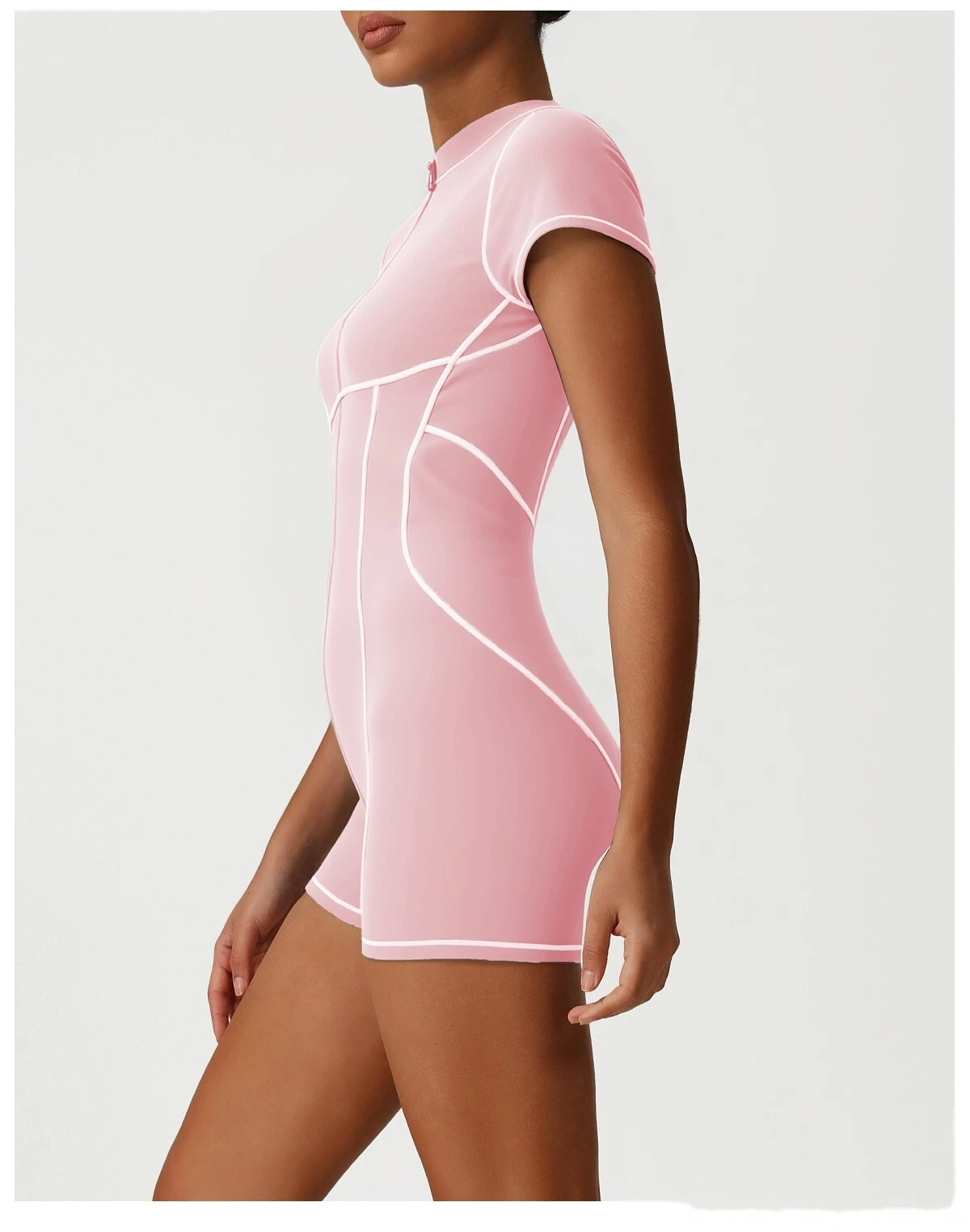 Custom Contrast Color Open Back Yoga Romper - Butt Lifting Training Fitness Short Sleeve Bodysuit detail