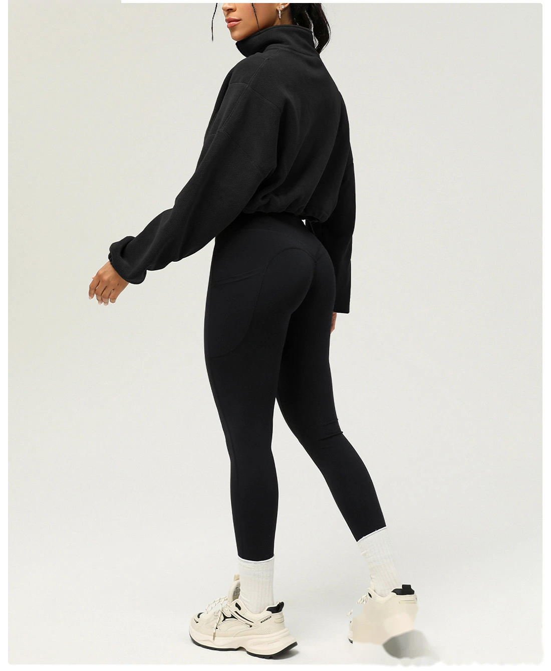Customized autumn and winter Olympic fleece long-sleeved sweater stand-up zipper short casual warm sportswear women detail