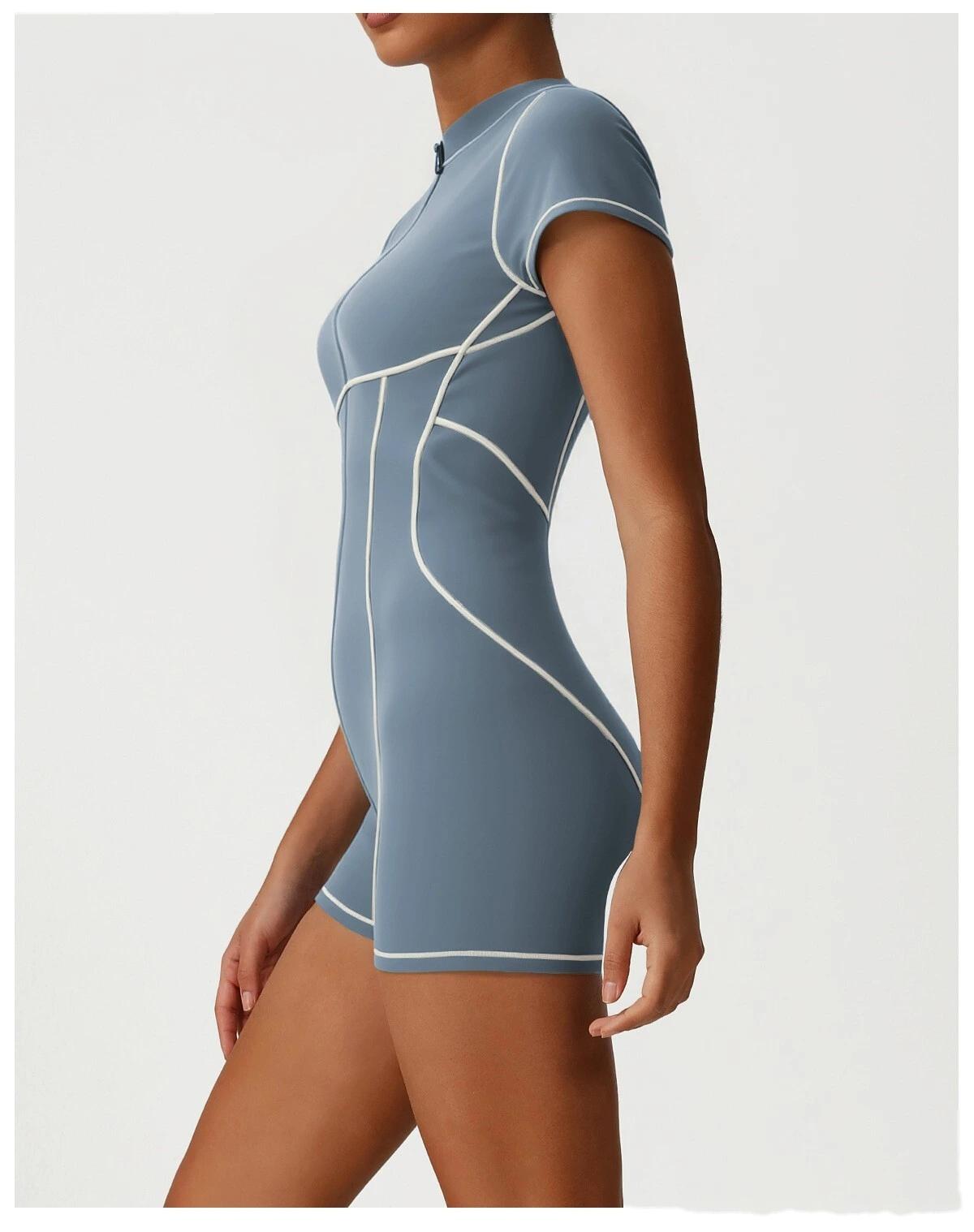 Custom Contrast Color Open Back Yoga Romper - Butt Lifting Training Fitness Short Sleeve Bodysuit detail