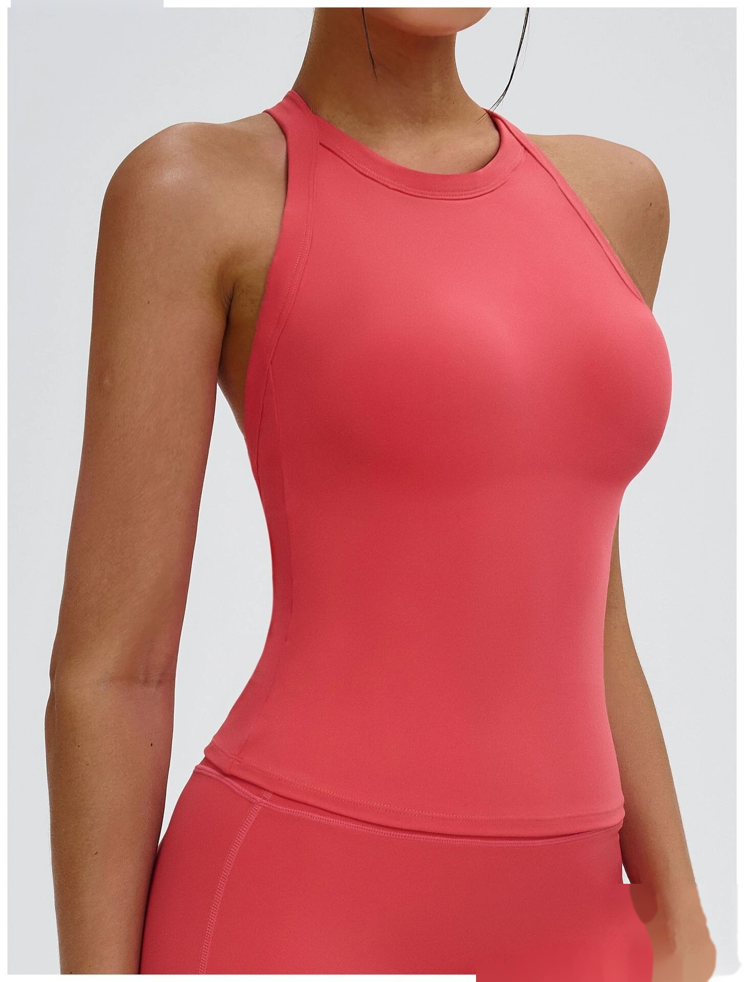 Bulk Custom Open Back Yoga Tank - High-Support Shockproof Cutout Workout Top for Outdoor Gym detail