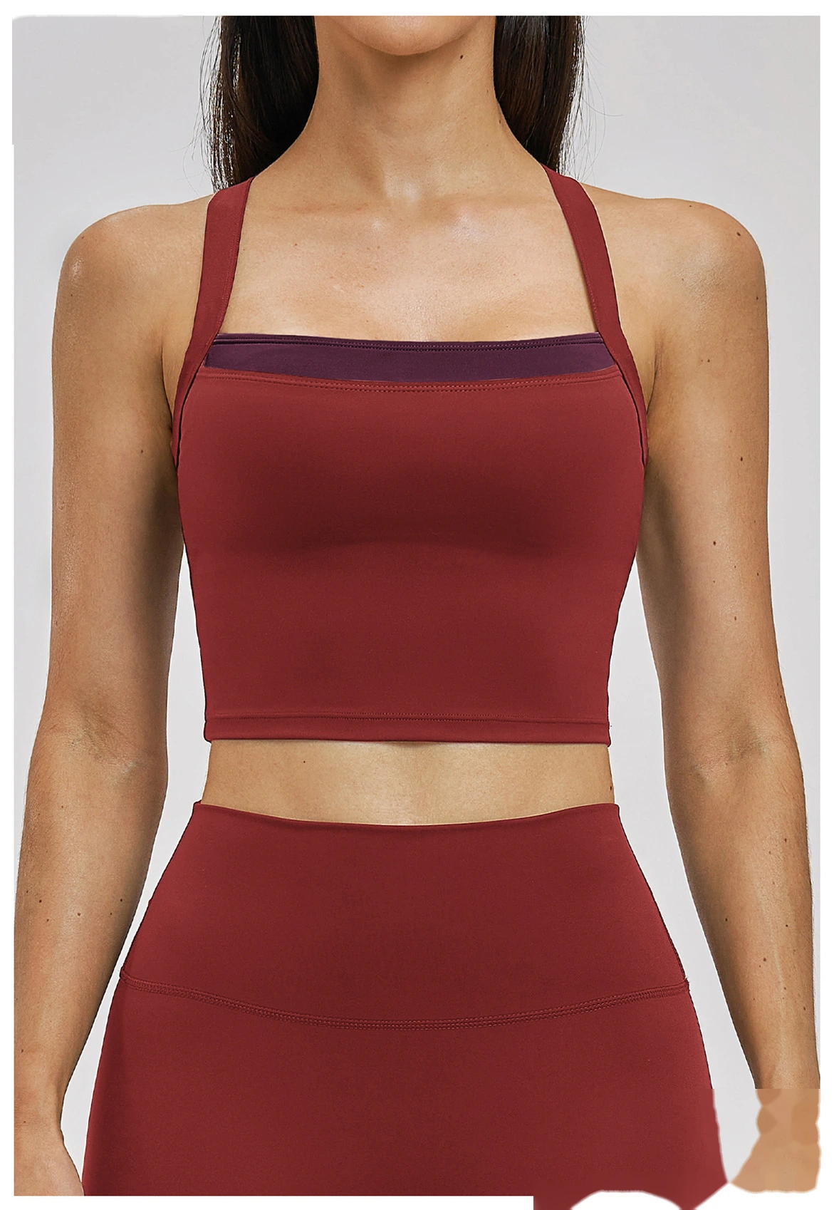 Women’s Fake Two-Piece Yoga Tank Top Set Crisscross Beauty Back Color Block Sports Shorts Active Wear detail