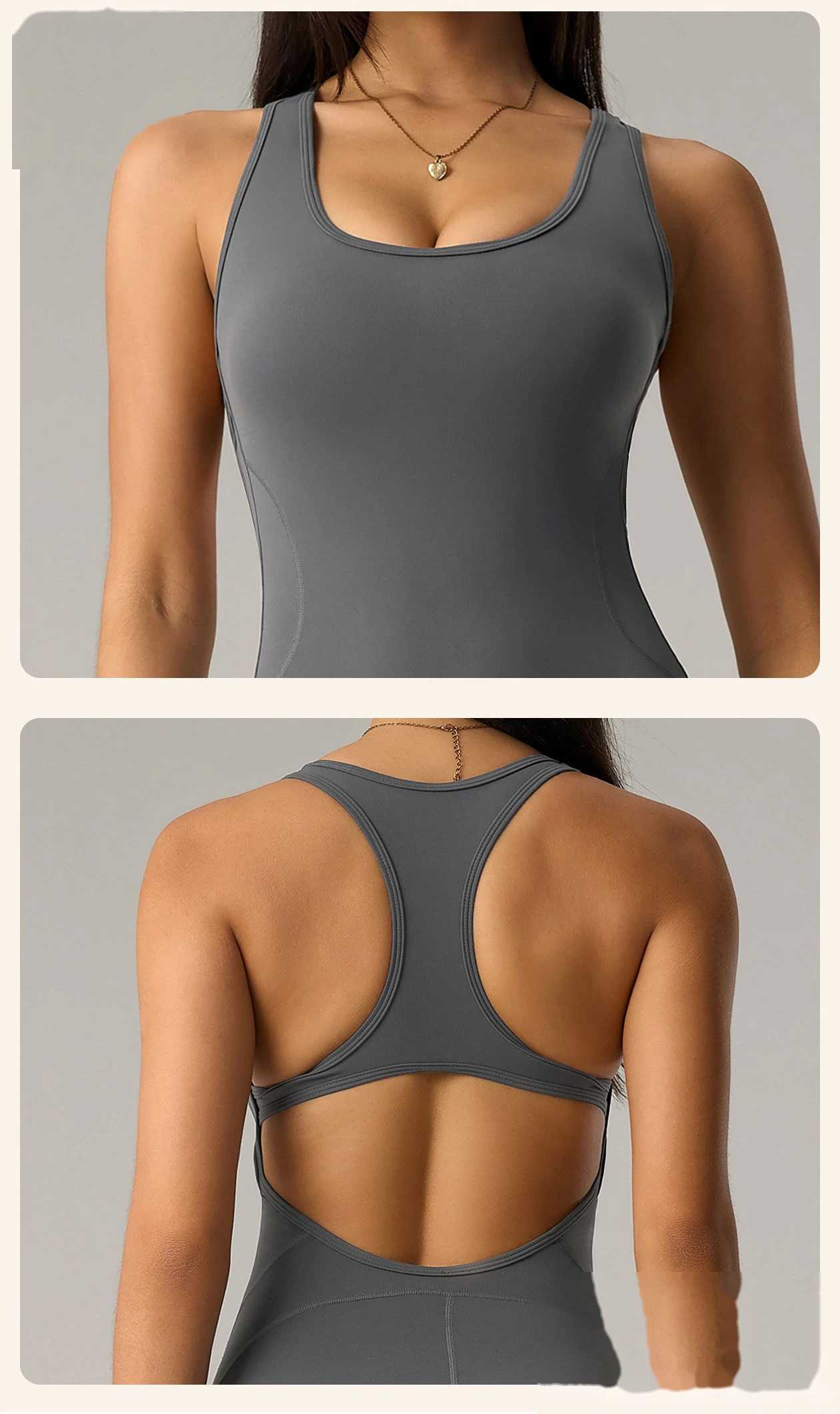 Women’s Custom Fake Two-Piece Camisole Yoga Jumpsuit Sexy Backless Butt Lifting Fitness Bodysuit detail